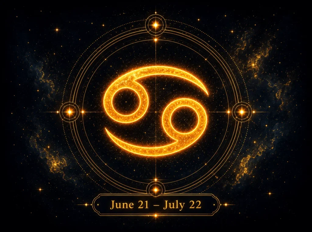 Cancer sun sign zodiac symbol with June 21 to July 22 dates