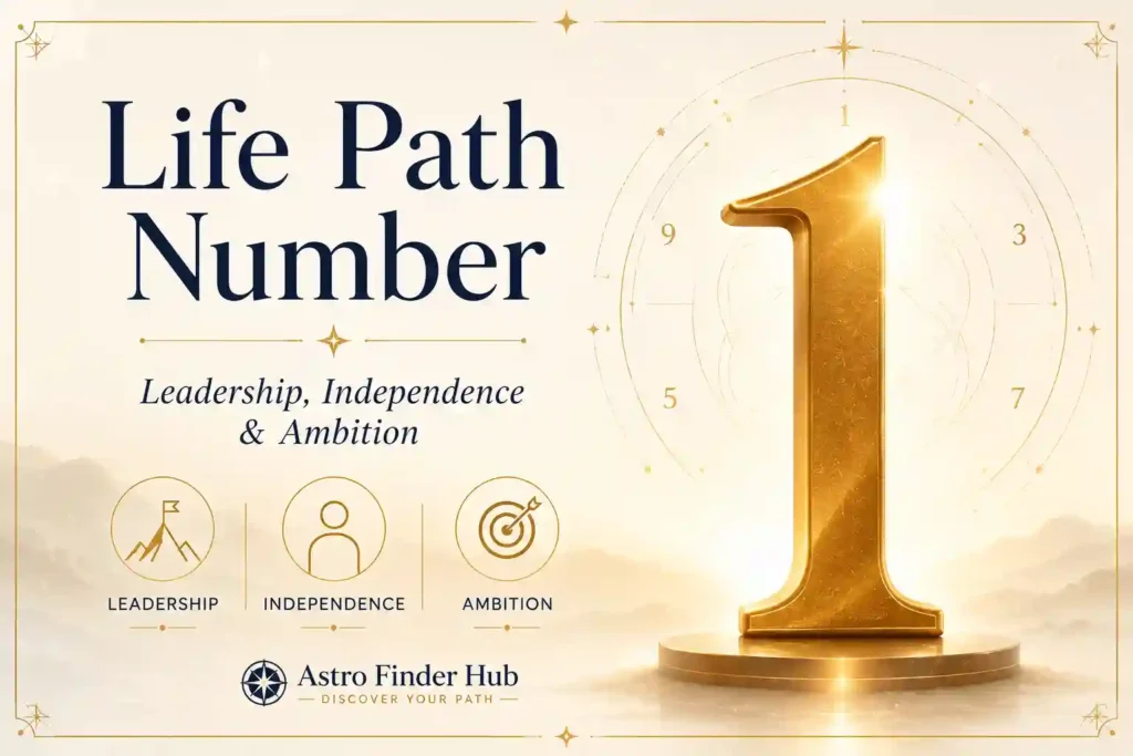 Life Path Number 1 meaning in numerology with traits such as leadership, independence, confidence, ambition, and personal growth.