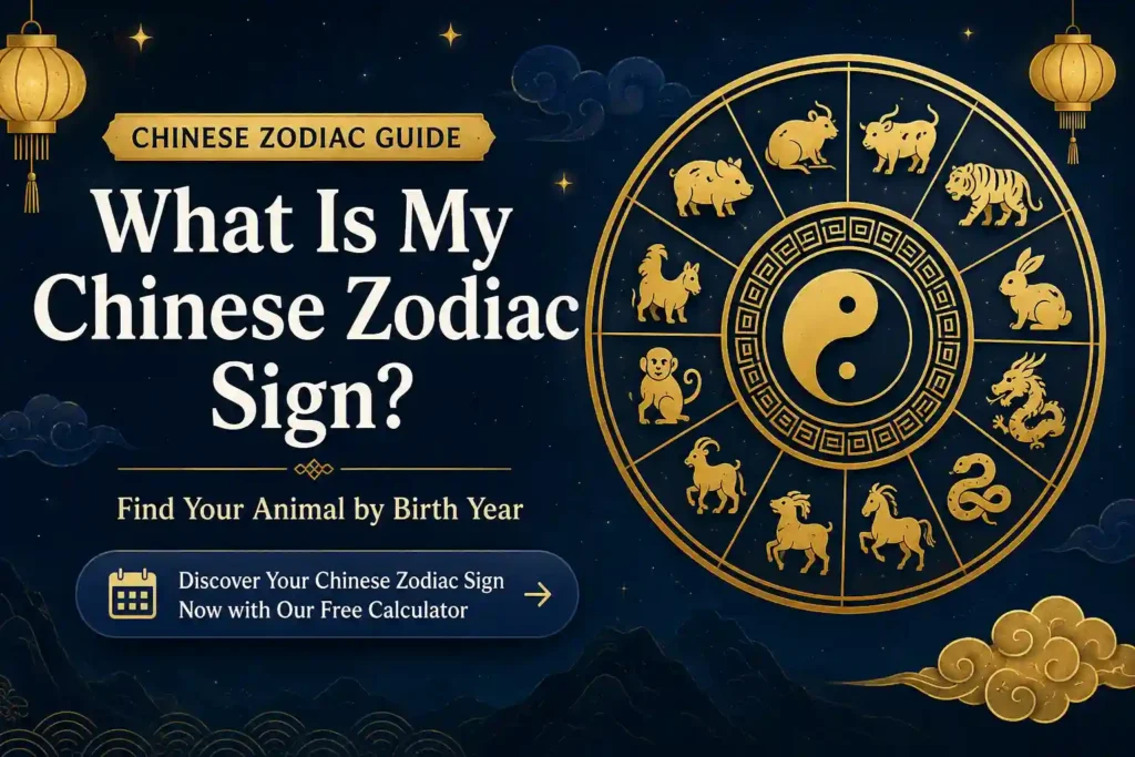 Chinese zodiac wheel showing the 12 zodiac animals used to determine your Chinese zodiac sign by birth year.